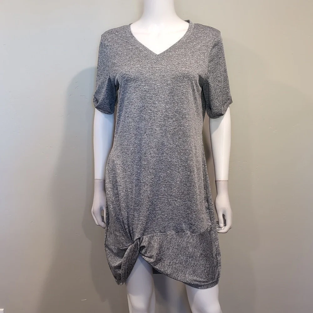 casual mini shein dresses | | Shein Gray Short Sleeve V Neck Knotted Hem Dress Size Medium Spaghetti strap Color:French-Blue Bonton Brynne | Black &